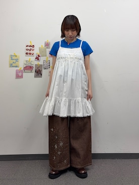 「CIAOPANIC（チャオパニック）のレーステープコットンチュニックキャミワンピース（チュニック、ホワイト系）」を使った、ひなのさん（レディース・159cm）の春コーディネート