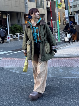 「アイテム（サンダル）」を使った、ひなのさん（レディース・159cm）の冬コーディネート