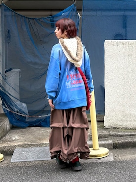 「RePRODUCTION LABEL（リプロダクションレーベル）の【RePRODUCTION LABEL / リプロダクションレーベル】セットインスウェット（パーカー、ブルー系）」を使った、ひなのさん（レディース・159cm）の夏コーディネート