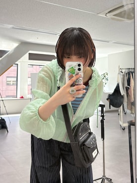 「HELLO.SANFRANCISCO（ハローサンフランシスコ）の【HELLO.SANFRANCISCO/ハローサンフランシスコ】ドット柄フリルシアーパーカー（シャツ/ブラウス、グリーン系）」を使った、ひなのさん（レディース・159cm）の春コーディネート
