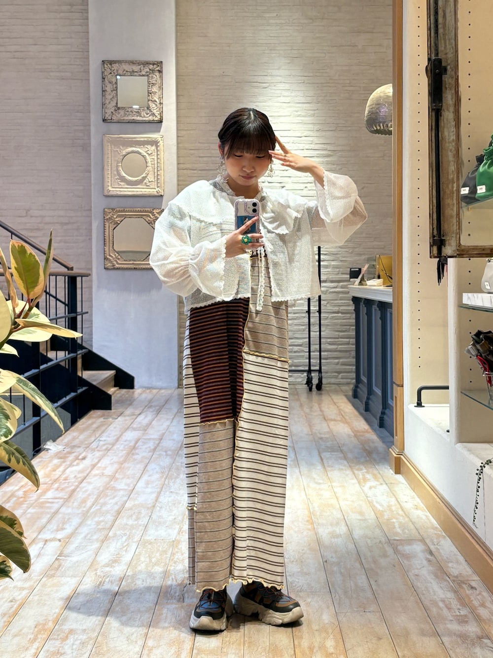 「ciaopanic、チャオパニック、HELLOSANFRANCISCO、カラーコーデ、ボレロ、ワンピース、骨格ストレート、イエベ春、春コーデ、春色、春服、夏服、夏コーデ」｜「HELLO.SANFRANCISCOの【HELLO.SANFRANCISCO/ハローサンフランシスコ】マルチボーダードッキングキャミワンピ（ワンピース、イエロー系）」を使った、ひなのさん（骨格ストレート・レディース・159cm）の春コーディネートの1枚目の写真