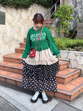 「アイテム（チュニック）」を使った、ひなのさん（レディース・159cm）の秋コーディネート