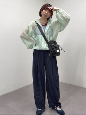 「HELLO.SANFRANCISCO（ハローサンフランシスコ）の【HELLO.SANFRANCISCO/ハローサンフランシスコ】ドット柄フリルシアーパーカー（シャツ/ブラウス、グリーン系）」を使った、ひなのさん（レディース・159cm）の春コーディネート