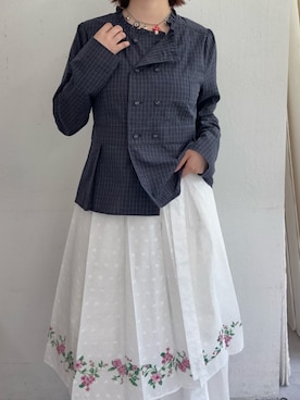 「CIAOPANIC（チャオパニック）のダブルボタンコンパクトシャツ（シャツ/ブラウス、ブルー系）」を使った、ひなのさん（レディース・159cm）の夏コーディネート