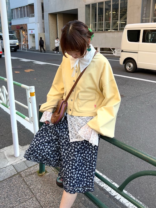 ハートボタン配色ステッチスウェットカーディガン