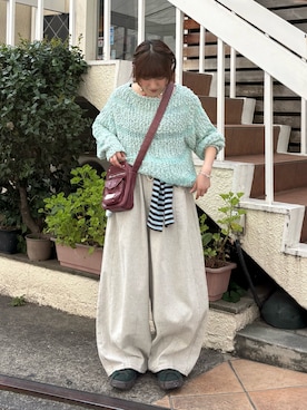 「GRAIN（グレイン）の【GRAIN/グレイン】ヴィンテージスタースタッズミニショルダーバッグ（トートバッグ、レッド系）」を使った、ひなのさん（レディース・159cm）の夏コーディネート