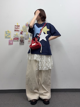 「GRAIN（グレイン）の【GRAIN/グレイン】ヴィンテージステッチミニ巾着ハンドバッグ（ショルダーバッグ、レッド系）」を使った、ひなのさん（レディース・159cm）の春コーディネート