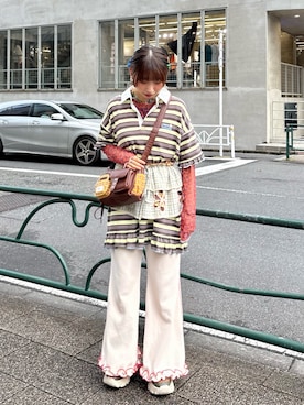 「アイテム（チュニック）」を使った、ひなのさん（レディース・159cm）の夏コーディネート