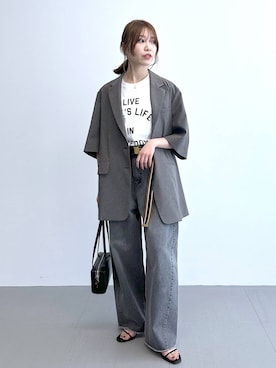 「BABYLONE（バビロン）のバレルレッグデニムパンツ（デニムパンツ）」を使った、babylonehimeさん（レディース・158cm）の春コーディネート