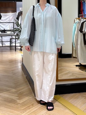 「A part by（アパートバイ）のタイプライターストレートパンツ（その他パンツ、ホワイト系）」を使った、ひぃ(588)さん（レディース・162cm）の春コーディネート