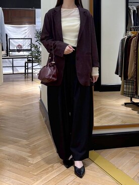 「A part by（アパートバイ）のキンチャクミニショルダバッグ（ショルダーバッグ、レッド系）」を使った、ひぃ(588)さん（レディース・162cm）の秋コーディネート
