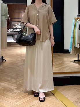 「A part by（アパートバイ）のキュプラナロースカート（スカート、ホワイト系）」を使った、ひぃ(588)さん（レディース・162cm）の夏コーディネート