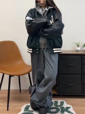 「アイテム（スタジャン）」を使った、ゆいころさん（レディース・158cm）の冬コーディネート