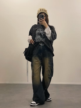 「MONO-MART（モノマート）のアイテム（Tシャツ/カットソー）」を使った、ゆいころさん（レディース・158cm）の秋コーディネート