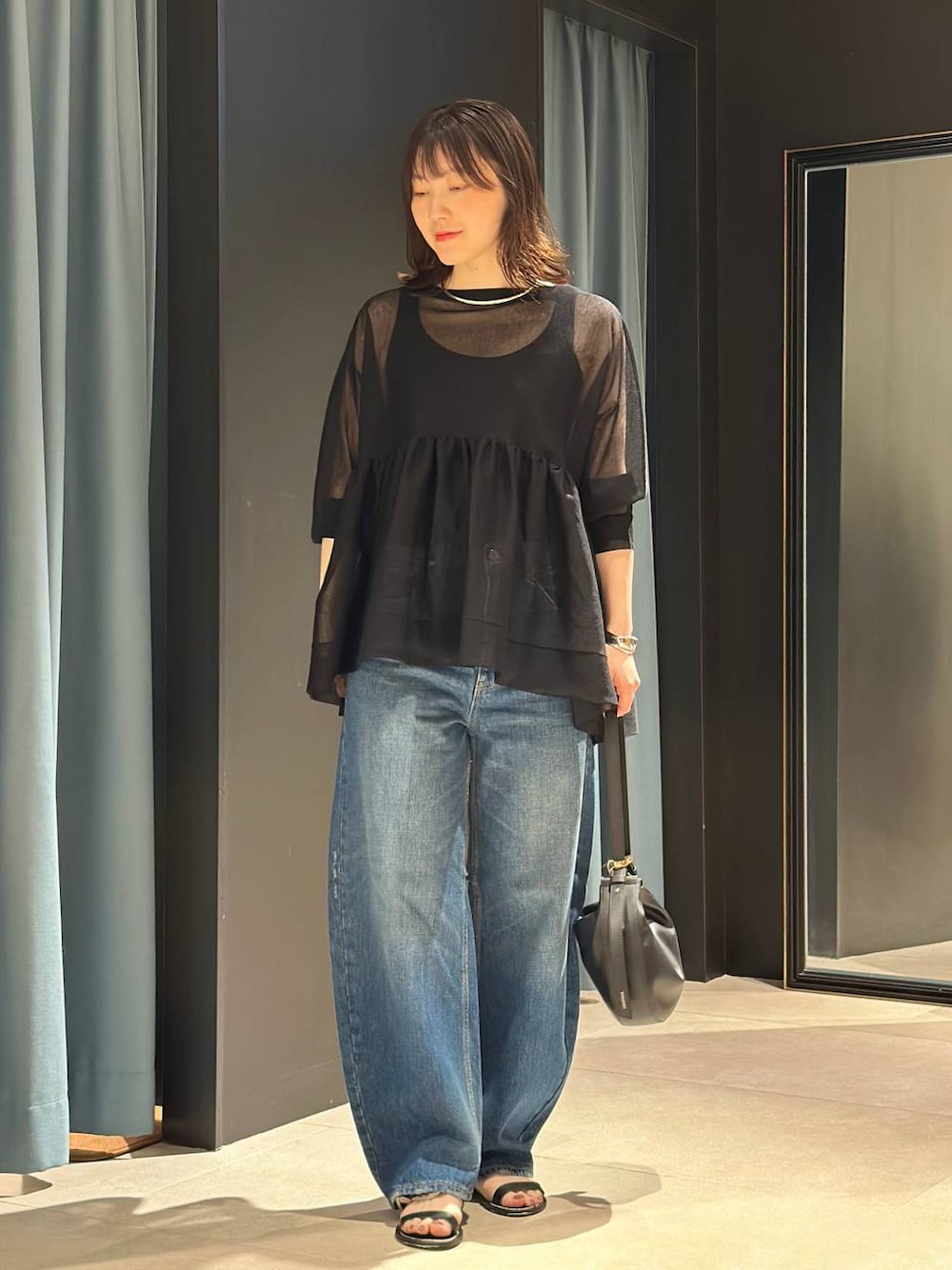 Curensology」 デニムパンツ 34 グレー レディース 美品 カーヴィー