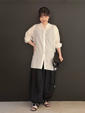 「Curensology（カレンソロジー）のCurensology(カレンソロジー)/リバーバルーンパンツ（その他パンツ、ブラック系）」を使った、miyaさん（レディース・162cm）の夏コーディネート
