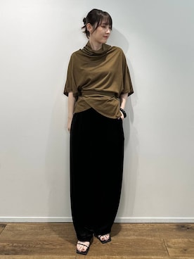 「Curensology（カレンソロジー）のCurensology(カレンソロジー)/ウールジャージープルオーバー（Tシャツ/カットソー、グリーン系）」を使った、miyaさん（レディース・162cm）の夏コーディネート
