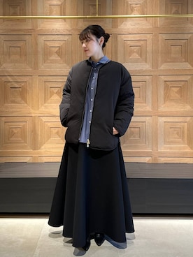 「Curensology（カレンソロジー）のCurensology(カレンソロジー)/サイドジップノーカラーダウンジャケット（ダウンジャケット/コート、ブラック系）」を使った、miyaさん（レディース・162cm）の冬コーディネート