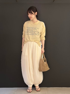 「Curensology（カレンソロジー）のCurensology(カレンソロジー)/リバーバルーンパンツ（その他パンツ、ホワイト系）」を使った、miyaさん（レディース・162cm）の夏コーディネート
