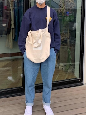 「FRUIT OF THE LOOM（フルーツオブザルーム）のアイテム（スウェット）」を使った、hajimetowa0611さん（メンズ・178cm）の春コーディネート