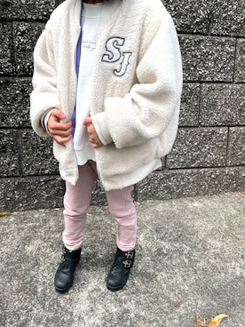 「coen（コーエン）の【coen キッズ】フラワーバックフォトプリントスウェット（運動衫、ホワイト系）」を使った、s.mimiさん（レディース・162cm）の冬コーディネート