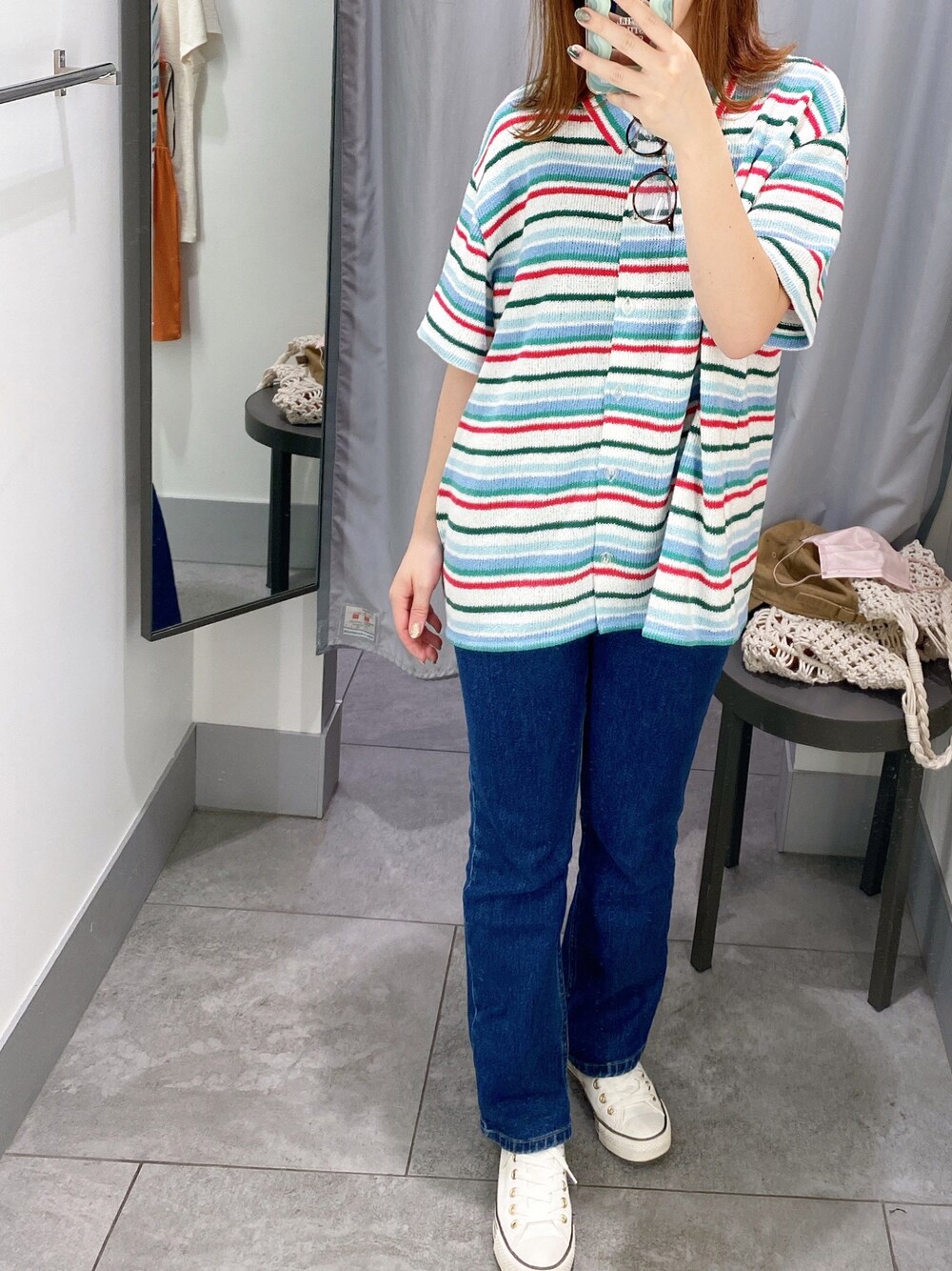 「GAPのアイテム（デニムパンツ、ブルー系）」を使った、moepさん（レディース・154cm）の夏コーディネートの1枚目の写真