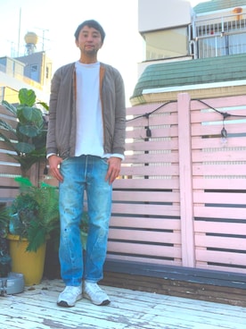 「アイテム（ブルゾン、ゴールド系）」を使った、Satoshi Miyaさん（メンズ・169cm）の春コーディネート