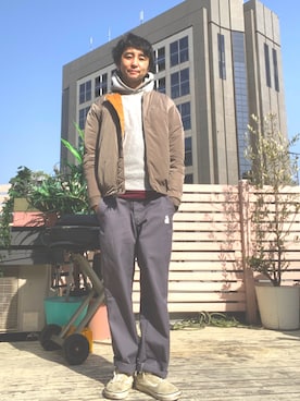「アイテム（ブルゾン、ゴールド系）」を使った、Satoshi Miyaさん（メンズ・169cm）の春コーディネート