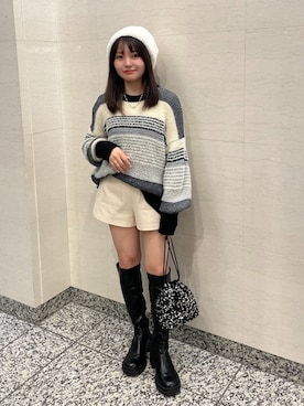 「FREE'S MART（フリーズマート）のスパンコール巾着バッグ（ハンドバッグ）」を使った、hakanaさん（レディース・148cm）の冬コーディネート