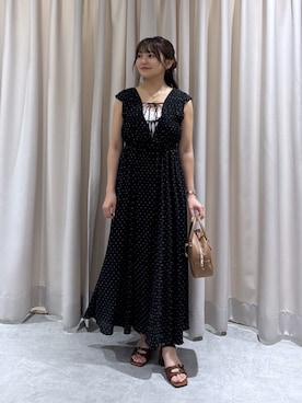「FREE'S MART（フリーズマート）の◇シャーリングマキシワンピース（洋裝、ブラック系）」を使った、hakanaさん（レディース・148cm）の夏コーディネート