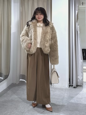 「FREE'S MART（フリーズマート）の◆パール付きケーブルショート丈ニット（ニット/セーター）」を使った、hakanaさん（レディース・148cm）の冬コーディネート