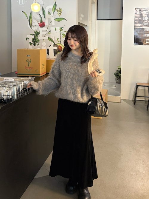 【MFM】MIXヤーンオフショルリボンニット