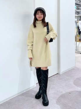 「アイテム（ニットキャップ/ビーニー、グレー系）」を使った、hakanaさん（レディース・148cm）の冬コーディネート