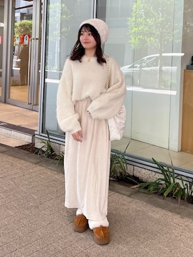 「ベロアスカート」｜「アイテム（帽子）」を使った、hakanaさん（レディース・148cm）の冬コーディネート