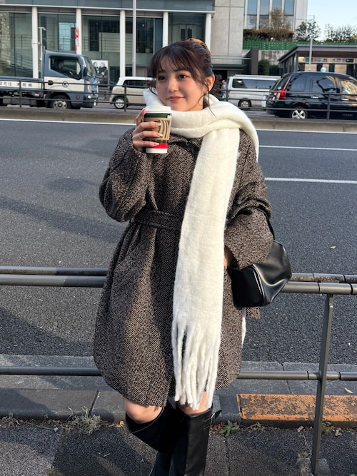 ◆スタンドカラーミドル丈ツイードコート