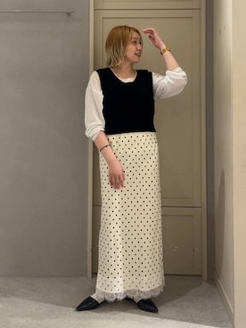 「LOWRYS FARM（ローリーズファーム）のＵＳＥＦＵＬシアープルオーバー　580950（Tシャツ/カットソー、ホワイト系）」を使った、サヤカさん（レディース・155cm）の春コーディネート