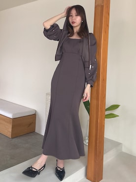 「dazzlin（ダズリン）のバックリボンカットキャミワンピース（ワンピース、ブラウン系）」を使った、marinさん（レディース・164cm）の春コーディネート