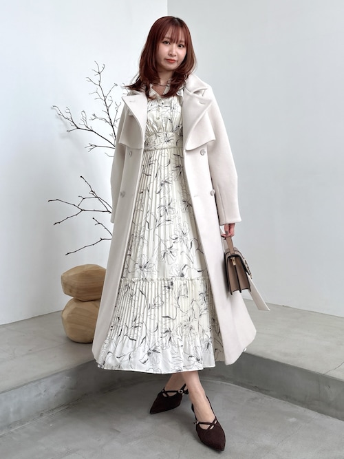 WEB限定カラーあり】ダブルフリルフラワープリーツワンピース