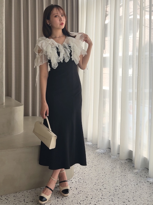 dazzlin ワッフルリブワンピース dazzlin ラッフルカラー付長袖ドッキングカットリブワンピース