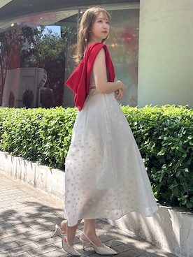 「赤ニット」｜marinさん（レディース・164cm）の夏コーディネート