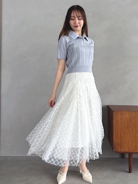 「dazzlin（ダズリン）のケーブルポロドッキングトップス（ニット/セーター、グレー系）」を使った、marinさん（レディース・164cm）の春コーディネート