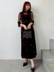 藤井サチコラボ】パールビジューベロアナロードレス｜ダズリン