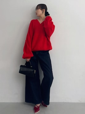 「アイテム（パンプス、レッド系）」を使った、marinさん（レディース・164cm）の秋コーディネート
