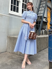 POLOBCSコラボ　コルセットスウィッチングシャツワンピースネイビーSサイズ POLOBCSコラボ】コルセットスウィッチングシャツワンピース