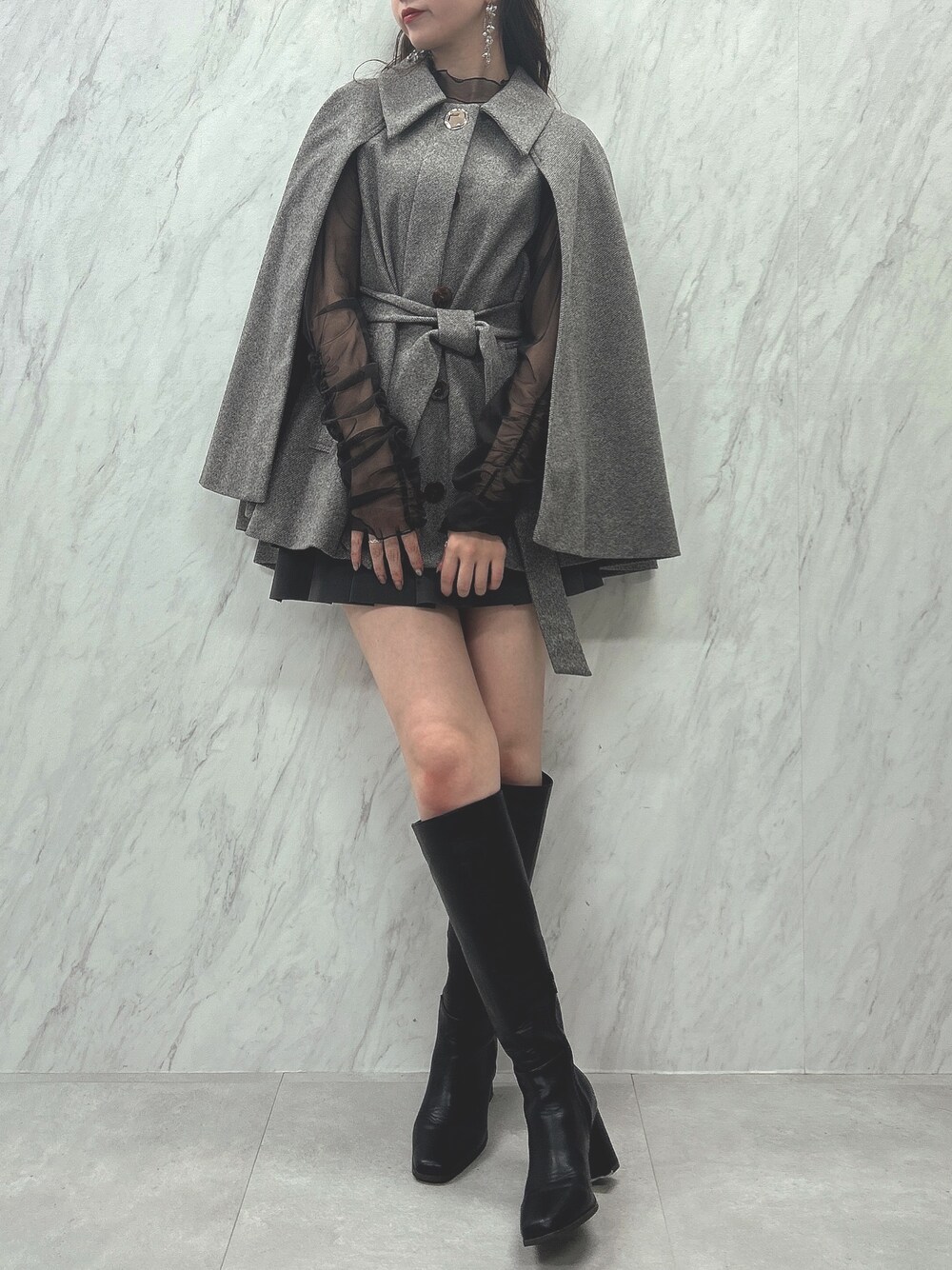 dazzlin ケープジャケットフレアコート 美品 グレー ケープフレア