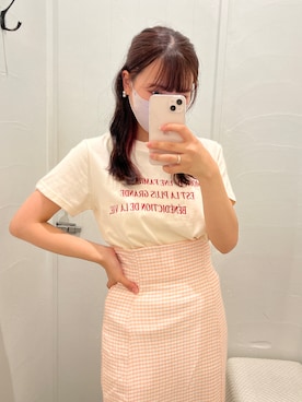 「ギンガムチェック」｜「アイテム（スカート、ピンク系）」を使った、Aiさん（レディース・156cm）の夏コーディネート