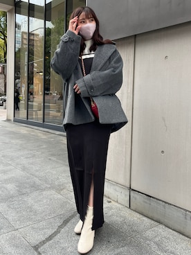 「one after another NICE CLAUP（ワンアフターアナザーナイスクラップ）のアイテム（ピーコート）」を使った、Aiさん（レディース・156cm）の冬コーディネート