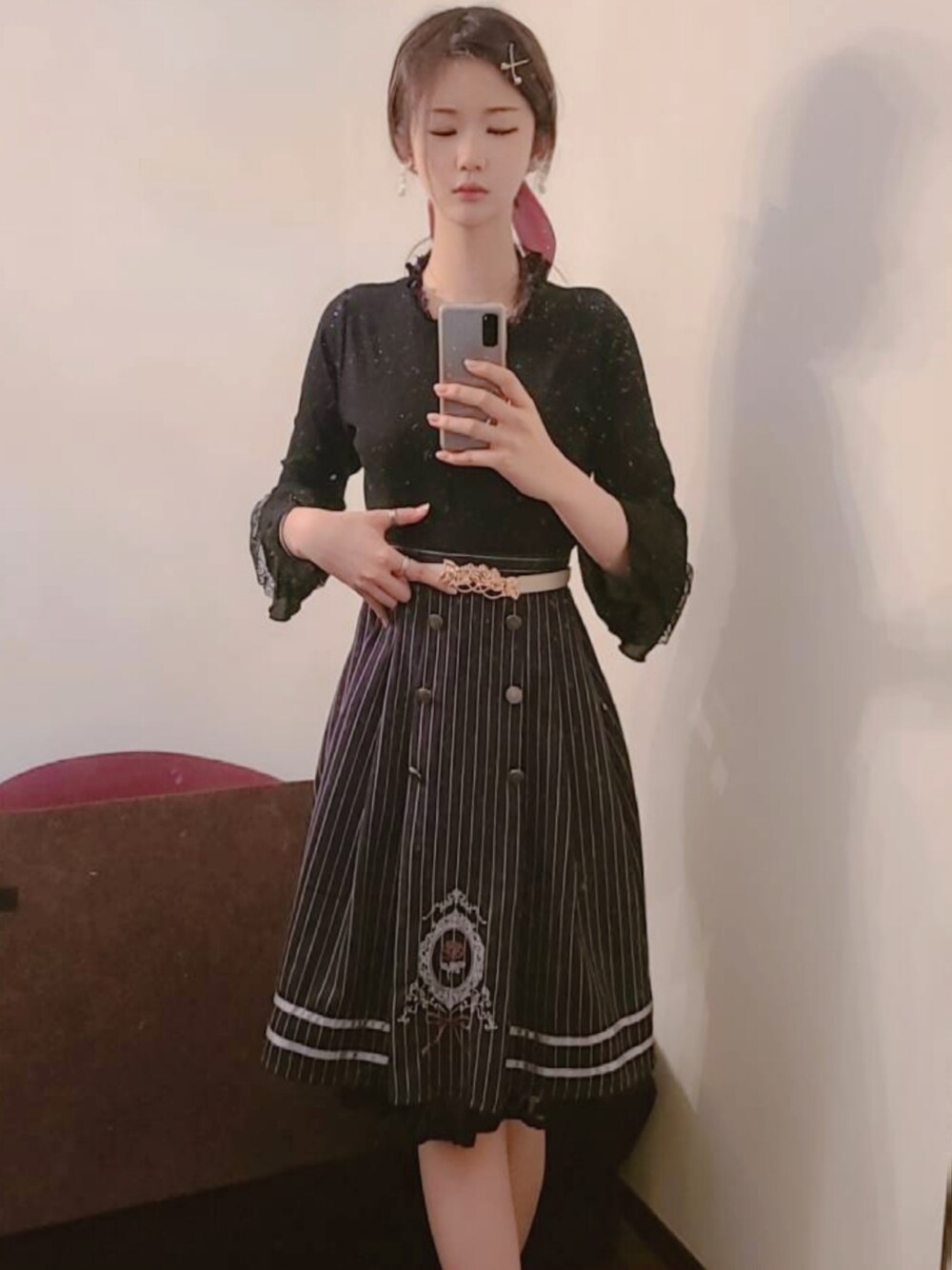 axes femme（アクシーズファム）の「ローズカメオ風刺繍スカート