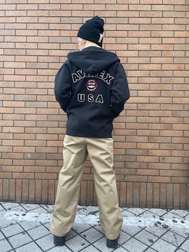 「Dickies（ディッキーズ）のアイテム（オールインワン・サロペット）」を使った、RAMUさん（レディース・164cm）の冬コーディネート