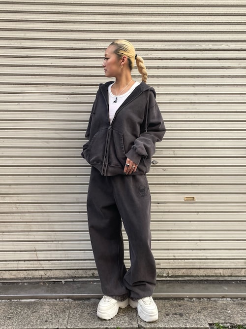 AVIREX ブラック フルジップパーカー セットアップ ACID WASH ZIP UP HOODIE / アシッドウォッシュ ジップアップ フーディ